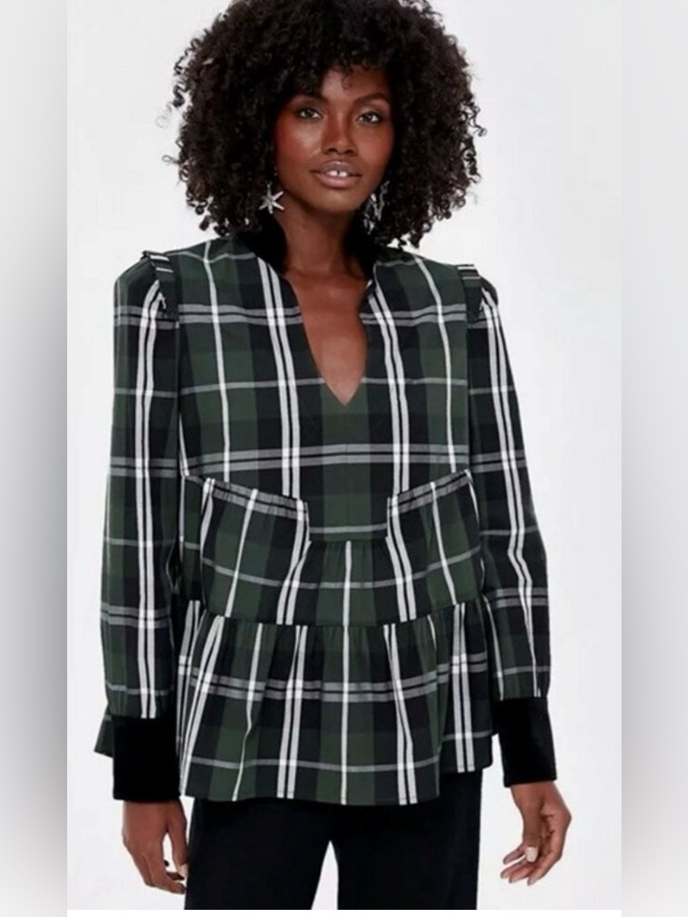 Tuckernuck New Green Tartan Plaid Velvet Trim Bristol Blouse Top Size Xs